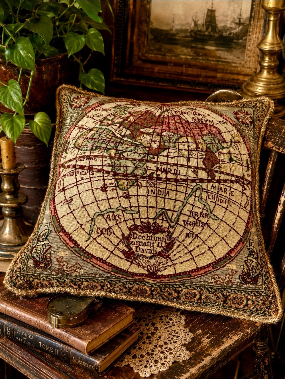 Pair of Vintage World Map Decorative Pillow covers